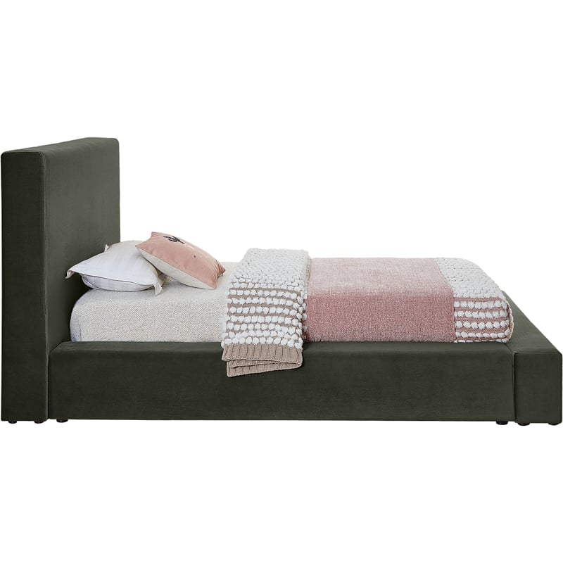 Bowery Hill Contemporary Green Velvet Twin Fully Slatted Bed
