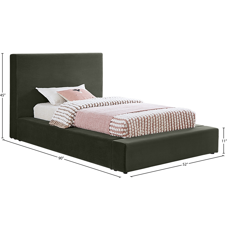 Bowery Hill Contemporary Green Velvet Twin Fully Slatted Bed