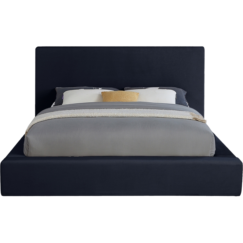 Bowery Hill Contemporary Navy Durable Velvet Full Fully Slatted Bed