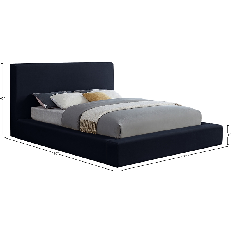 Bowery Hill Contemporary Navy Durable Velvet Full Fully Slatted Bed