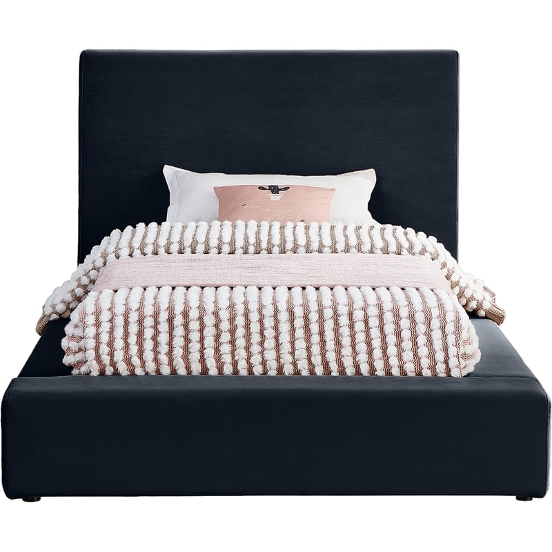 Bowery Hill Contemporary Navy Durable Velvet Twin Fully Slatted Bed