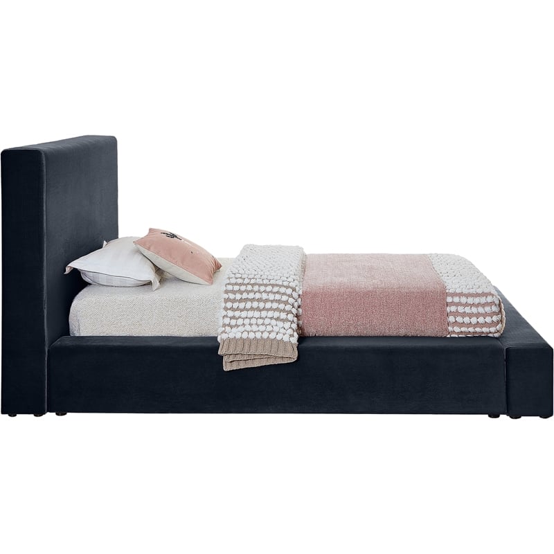 Bowery Hill Contemporary Navy Durable Velvet Twin Fully Slatted Bed