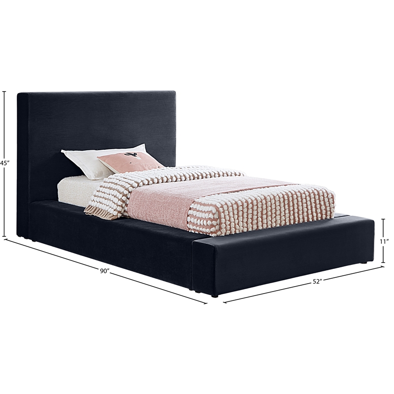 Bowery Hill Contemporary Navy Durable Velvet Twin Fully Slatted Bed