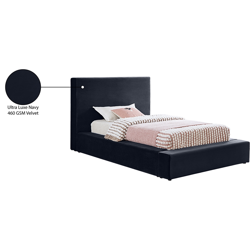 Bowery Hill Contemporary Navy Durable Velvet Twin Fully Slatted Bed