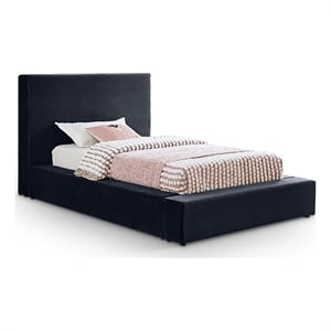 Bowery Hill Contemporary Navy Durable Velvet Twin Fully Slatted Bed
