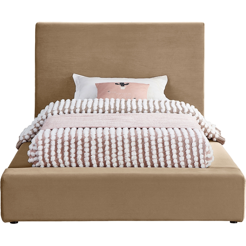 Bowery Hill Contemporary Beige Velvet Twin Fully Slatted Bed