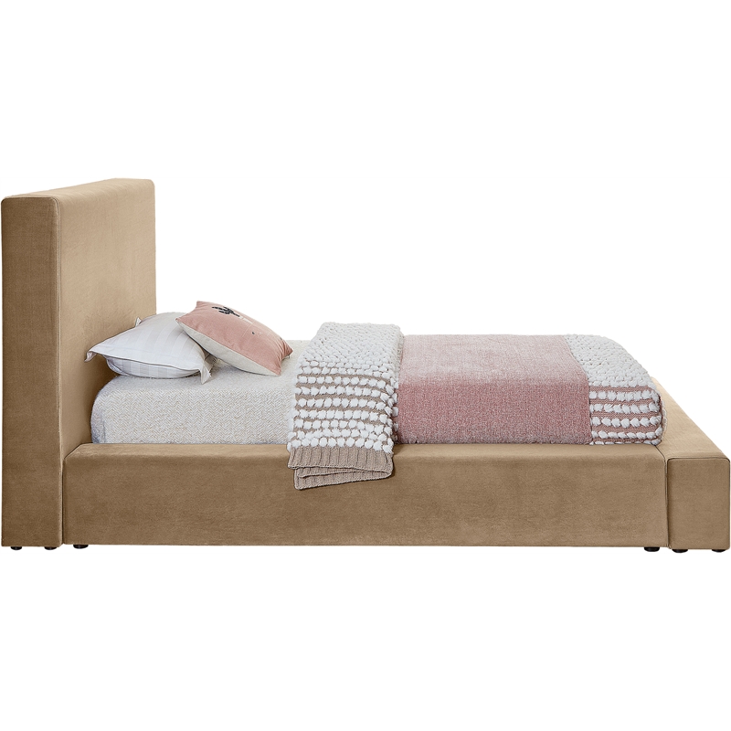 Bowery Hill Contemporary Beige Velvet Twin Fully Slatted Bed