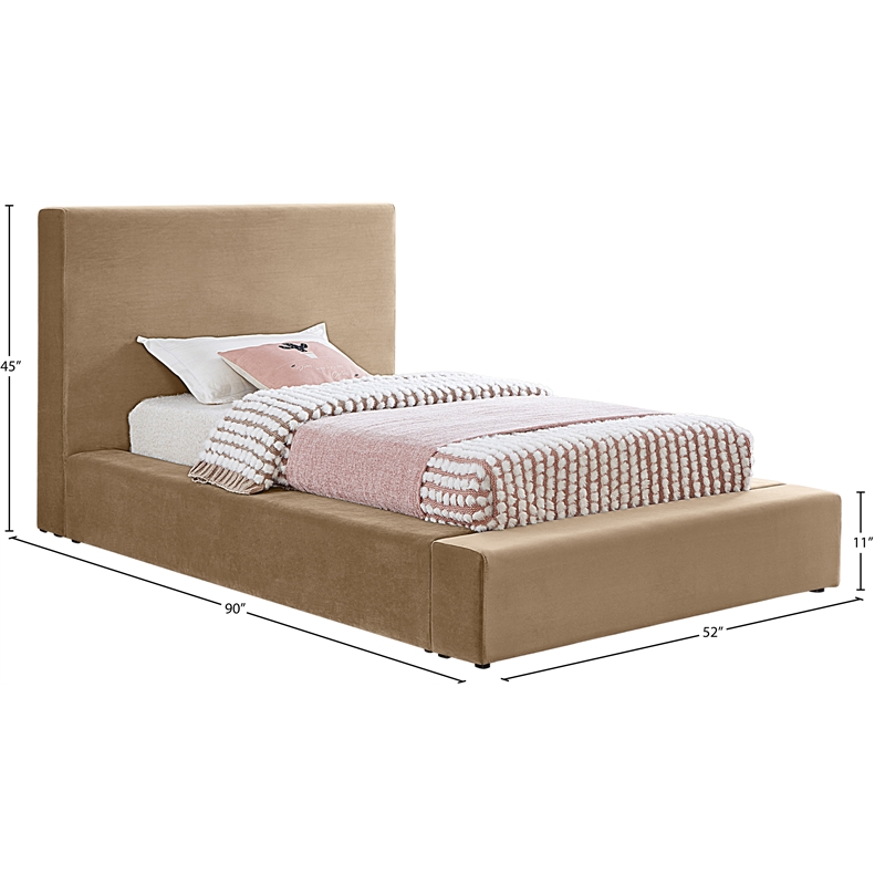 Bowery Hill Contemporary Beige Velvet Twin Fully Slatted Bed