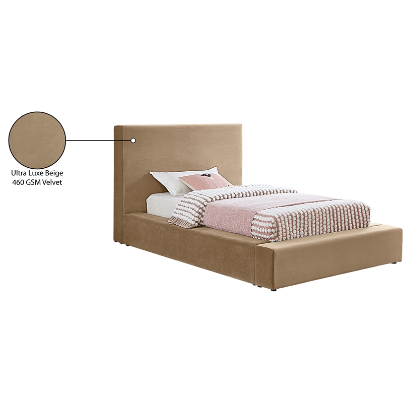 Bowery Hill Contemporary Beige Velvet Twin Fully Slatted Bed