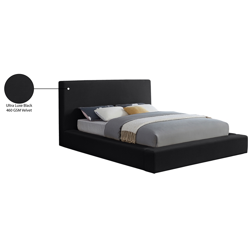 Bowery Hill Contemporary Black Velvet Queen Fully Slatted Bed
