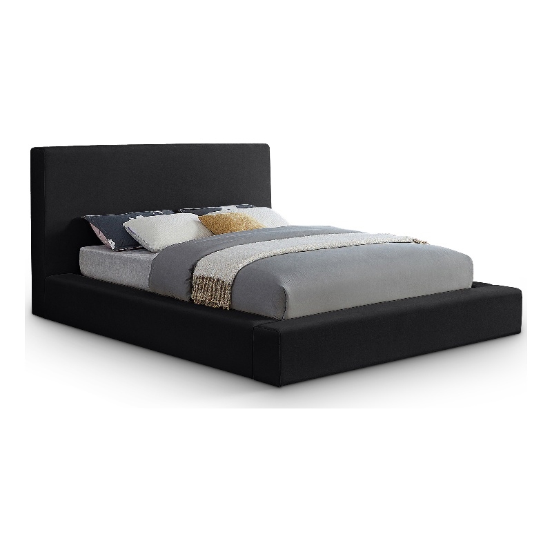 Bowery Hill Contemporary Black Velvet Queen Fully Slatted Bed