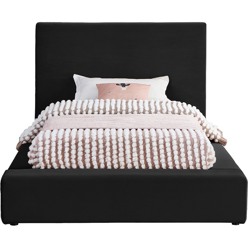 Bowery Hill Contemporary Black Velvet Twin Fully Slatted Bed