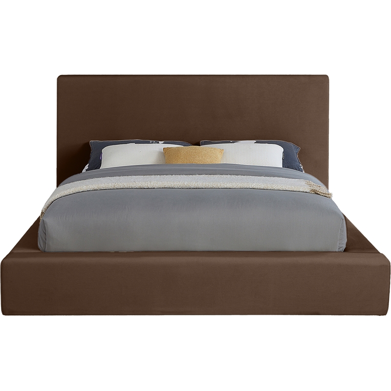 Bowery Hill Contemporary Brown Velvet Full Fully Slatted Bed