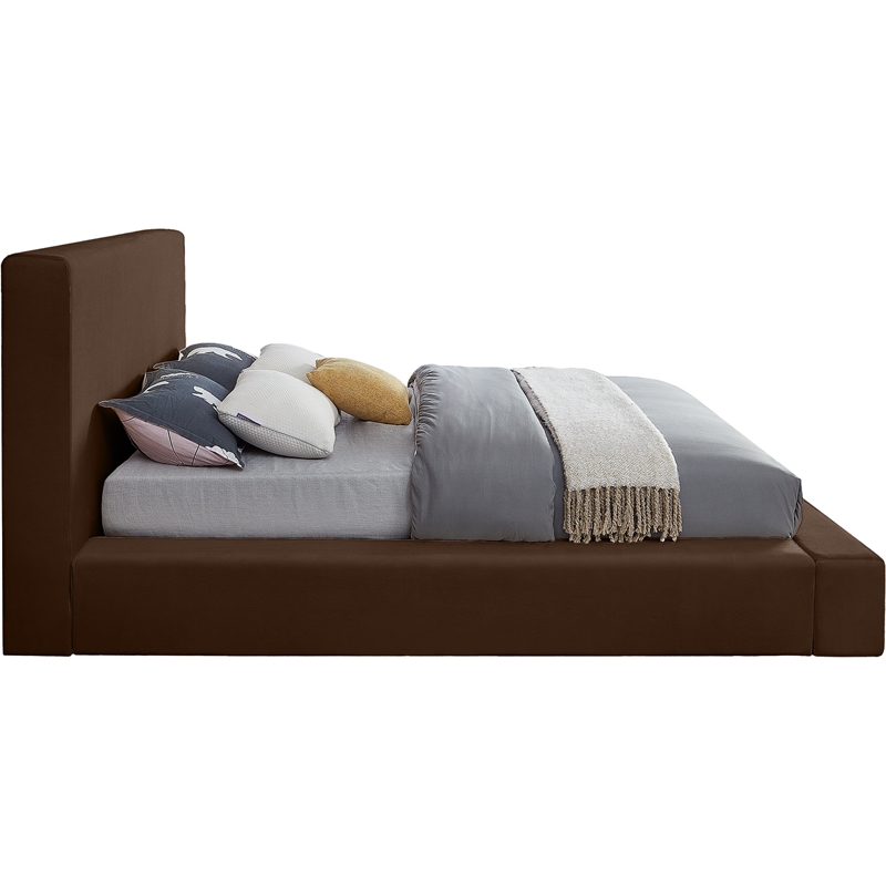 Bowery Hill Contemporary Brown Velvet Full Fully Slatted Bed