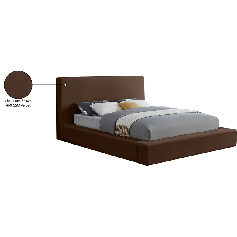 Bowery Hill Contemporary Brown Velvet Full Fully Slatted Bed