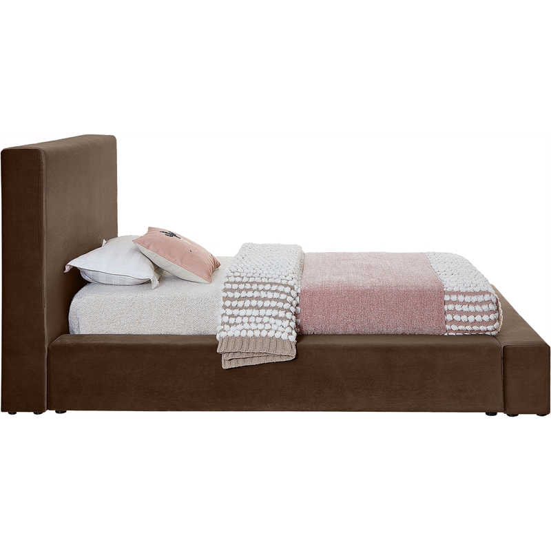 Bowery Hill Contemporary Brown Velvet Twin Fully Slatted Bed