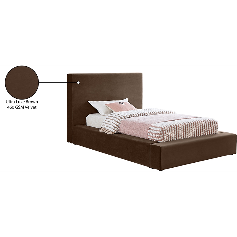 Bowery Hill Contemporary Brown Velvet Twin Fully Slatted Bed