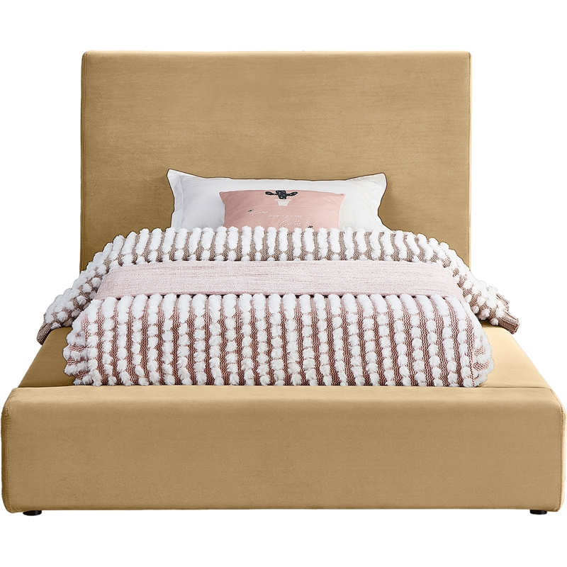 Bowery Hill Contemporary Camel Velvet Twin Fully Slatted Bed