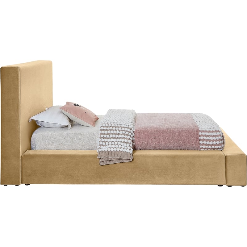 Bowery Hill Contemporary Camel Velvet Twin Fully Slatted Bed