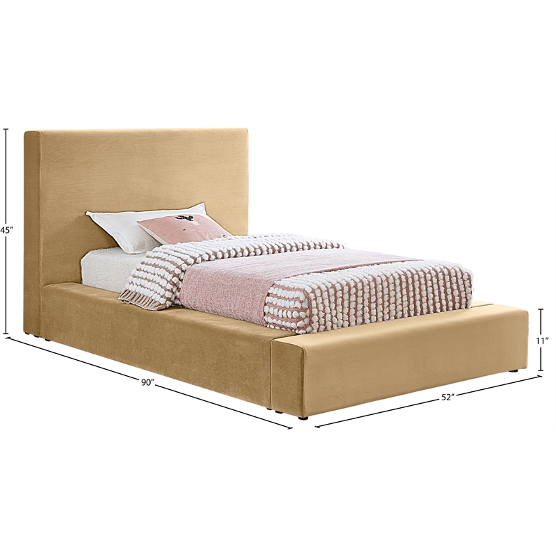 Bowery Hill Contemporary Camel Velvet Twin Fully Slatted Bed