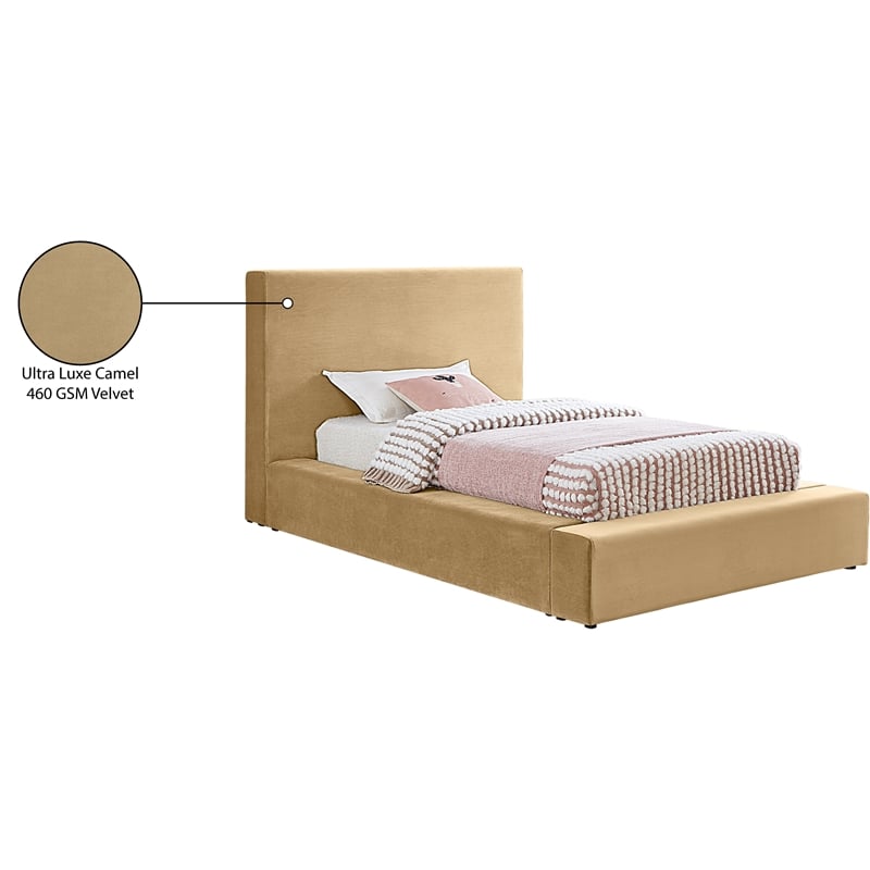 Bowery Hill Contemporary Camel Velvet Twin Fully Slatted Bed