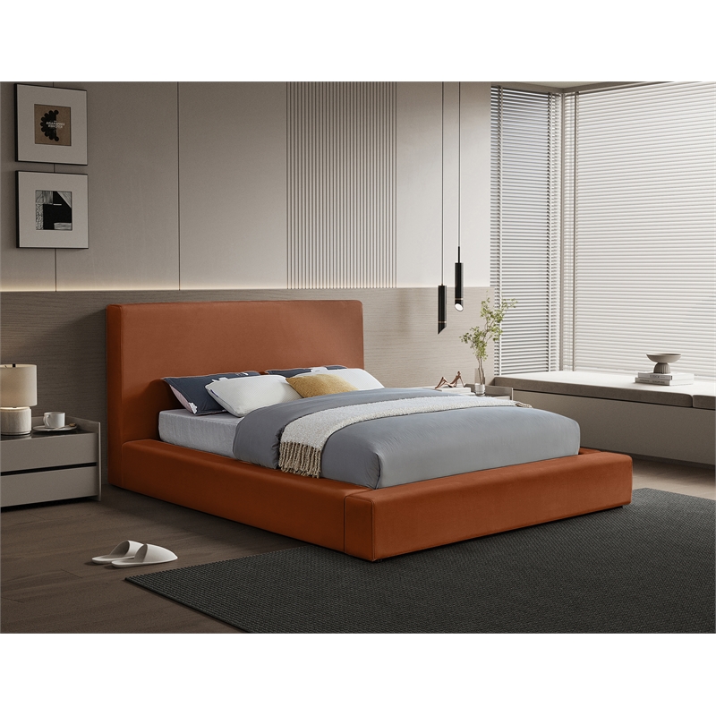 Bowery Hill Contemporary Cognac Velvet Full Fully Slatted Bed