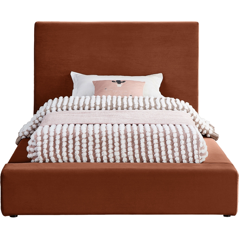 Bowery Hill Contemporary Cognac Velvet Twin Fully Slatted Bed