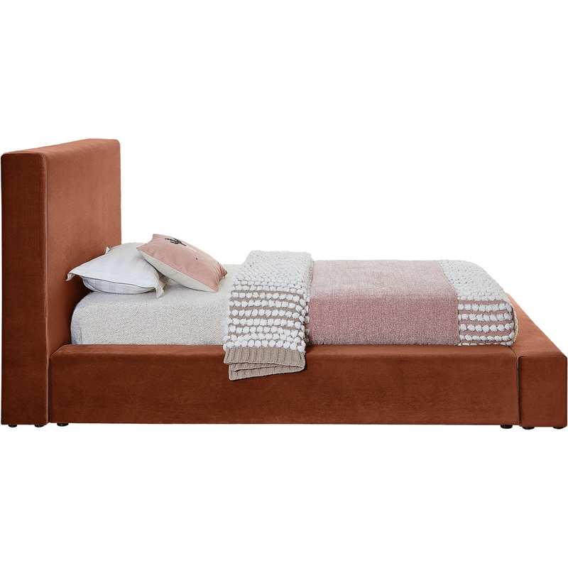 Bowery Hill Contemporary Cognac Velvet Twin Fully Slatted Bed