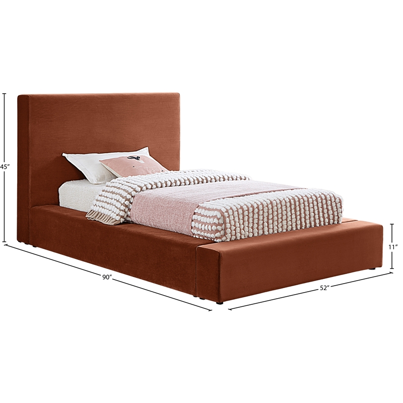 Bowery Hill Contemporary Cognac Velvet Twin Fully Slatted Bed
