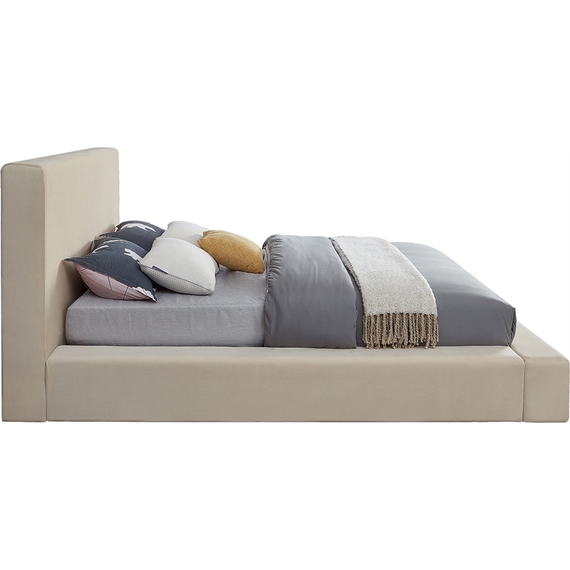 Bowery Hill Contemporary Cream Velvet Full Fully Slatted Bed