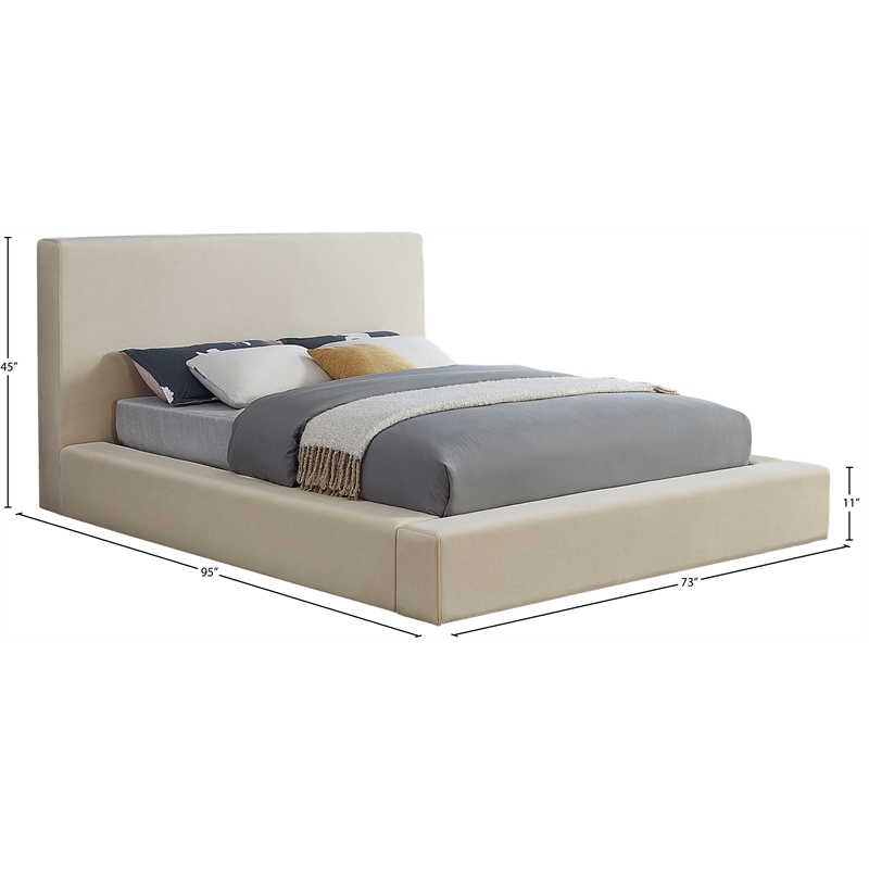 Bowery Hill Contemporary Cream Velvet Queen Fully Slatted Bed
