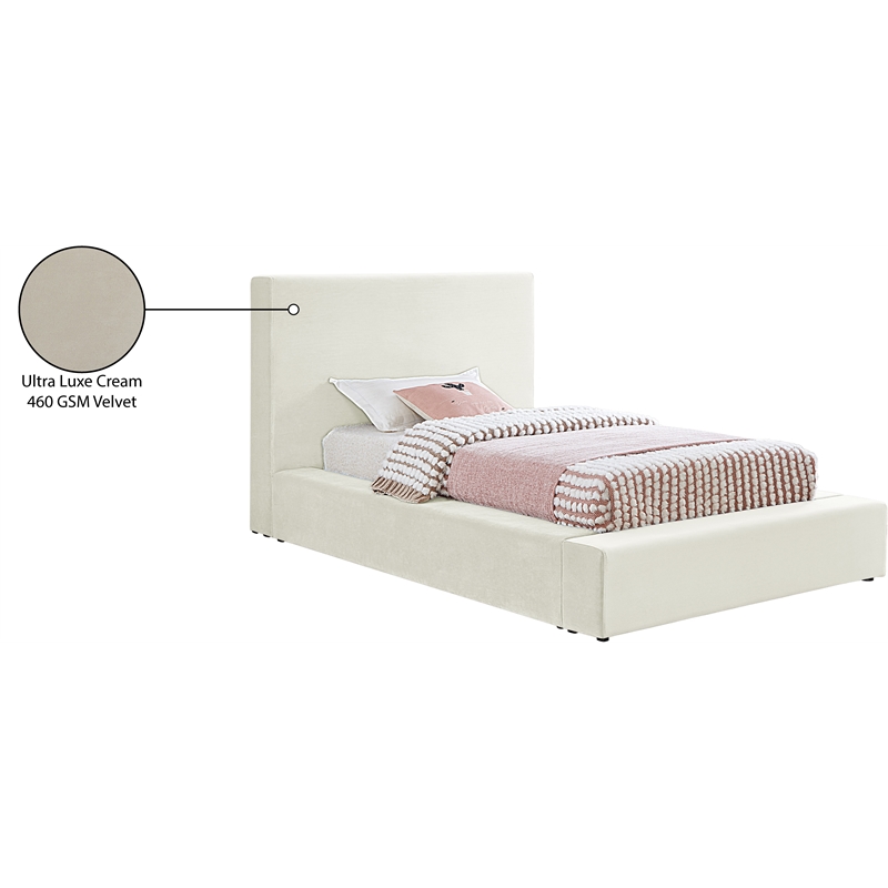 Bowery Hill Contemporary Cream Velvet Twin Fully Slatted Bed