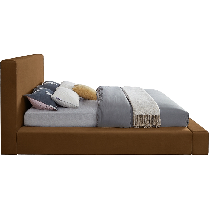 Bowery Hill Contemporary Saddle Velvet Full Fully Slatted Bed