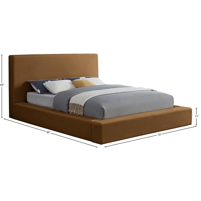 Bowery Hill Contemporary Saddle Velvet Queen Fully Slatted Bed