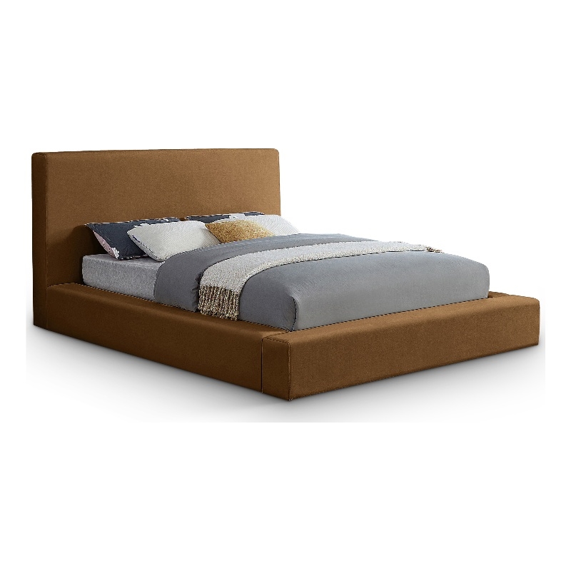 Bowery Hill Contemporary Saddle Velvet Queen Fully Slatted Bed