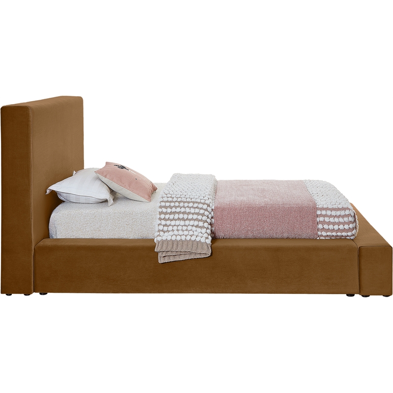 Bowery Hill Contemporary Saddle Velvet Twin Fully Slatted Bed