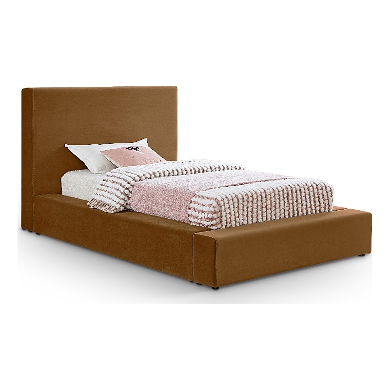 Bowery Hill Contemporary Saddle Velvet Twin Fully Slatted Bed