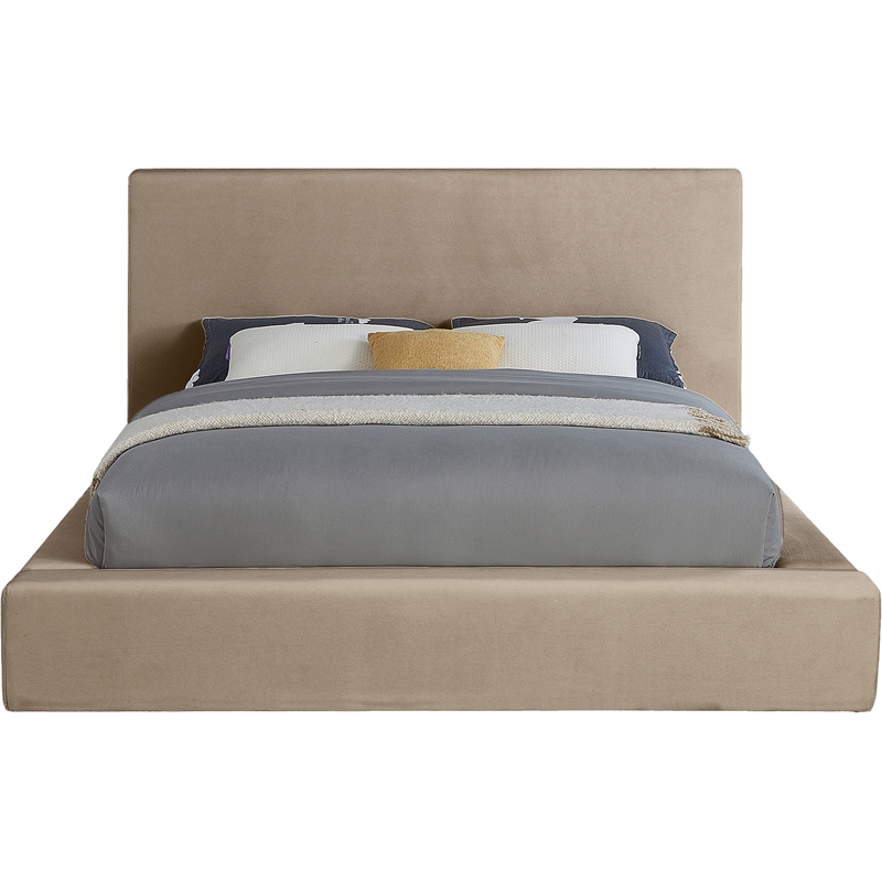 Bowery Hill Contemporary Taupe Velvet Full Fully Slatted Bed