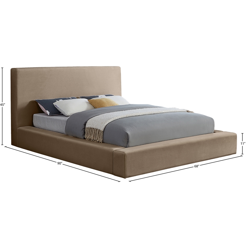 Bowery Hill Contemporary Taupe Velvet Full Fully Slatted Bed