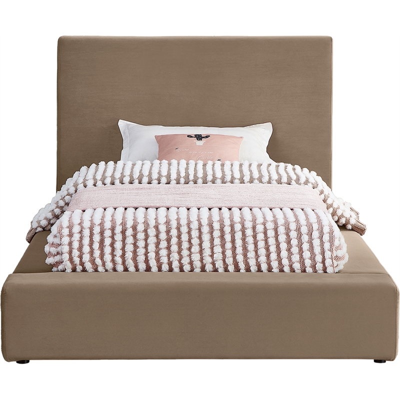 Bowery Hill Contemporary Taupe Velvet Twin Fully Slatted Bed
