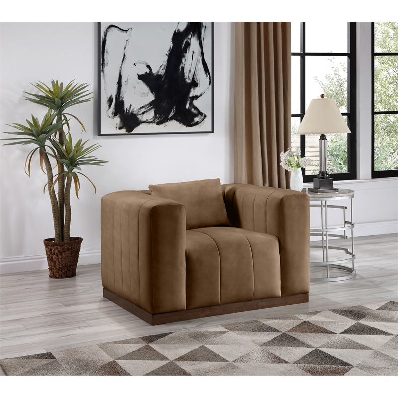 Bowery Hill Contemporary Deep Channel Tufted Soft Brown Vegan Leather Chair