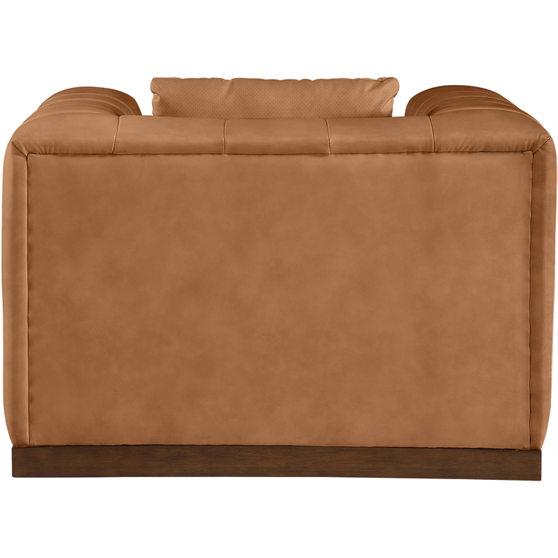 Bowery Hill Contemporary Deep Channel Tufted Soft Cognac Vegan Leather Chair