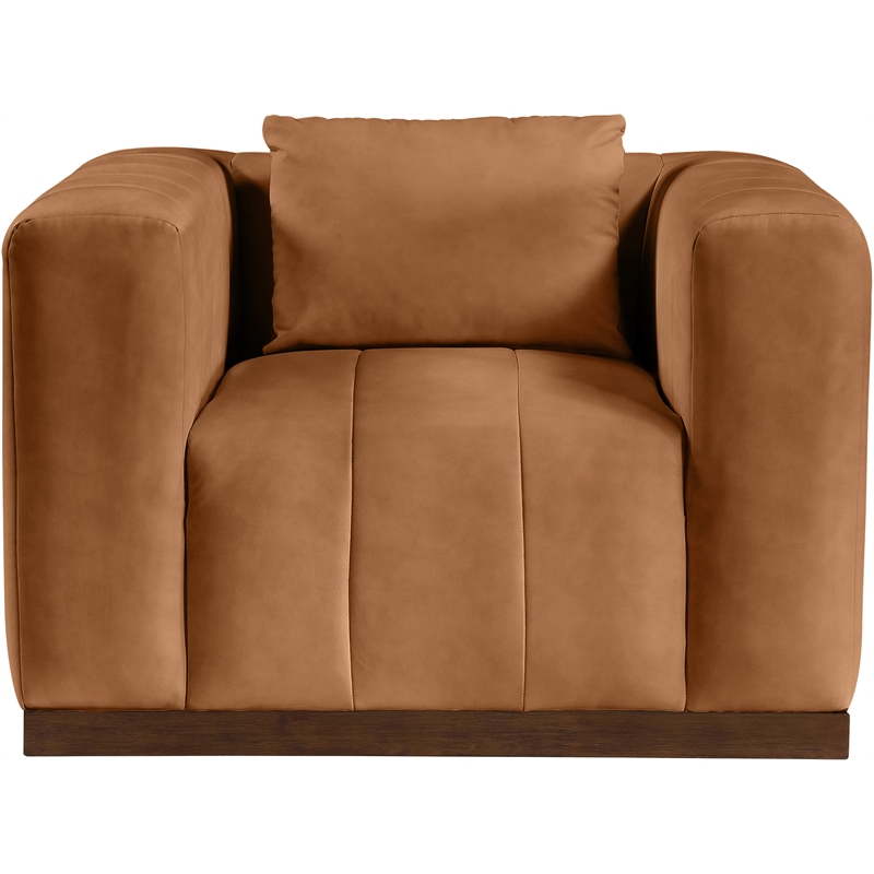 Bowery Hill Contemporary Deep Channel Tufted Soft Cognac Vegan Leather Chair