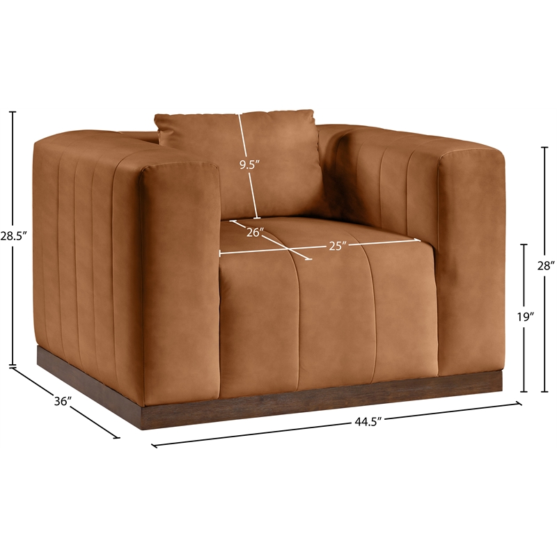 Bowery Hill Contemporary Deep Channel Tufted Soft Cognac Vegan Leather Chair