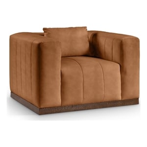 Bowery Hill Contemporary Deep Channel Tufted Soft Cognac Vegan Leather Chair