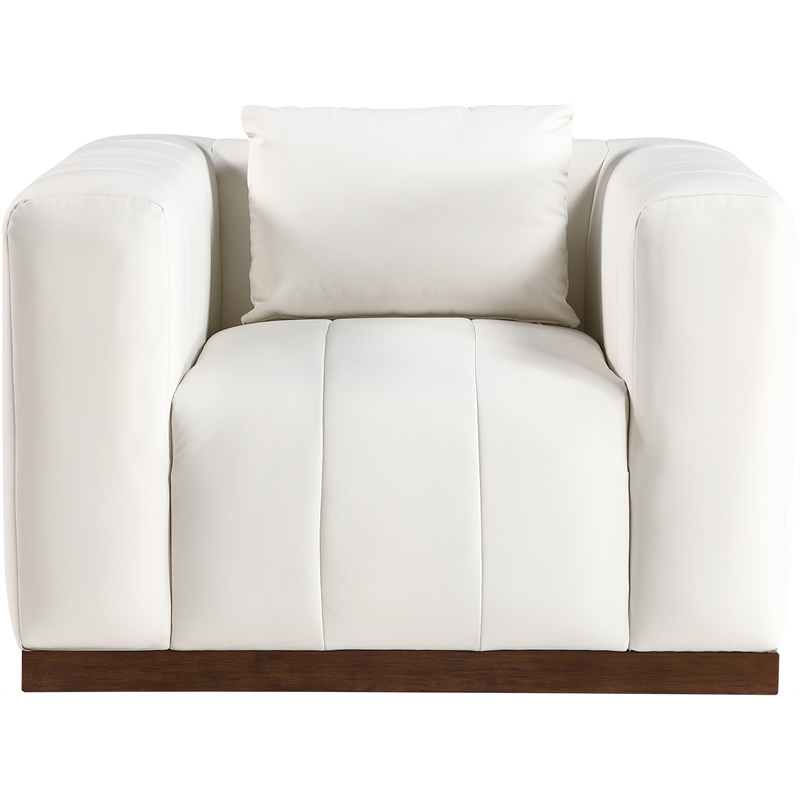 Bowery Hill Contemporary Deep Channel Tufted Soft Cream Vegan Leather Chair