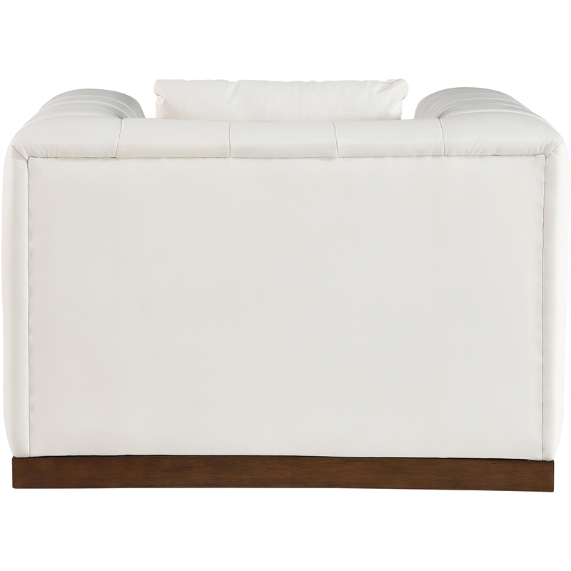 Bowery Hill Contemporary Deep Channel Tufted Soft Cream Vegan Leather Chair