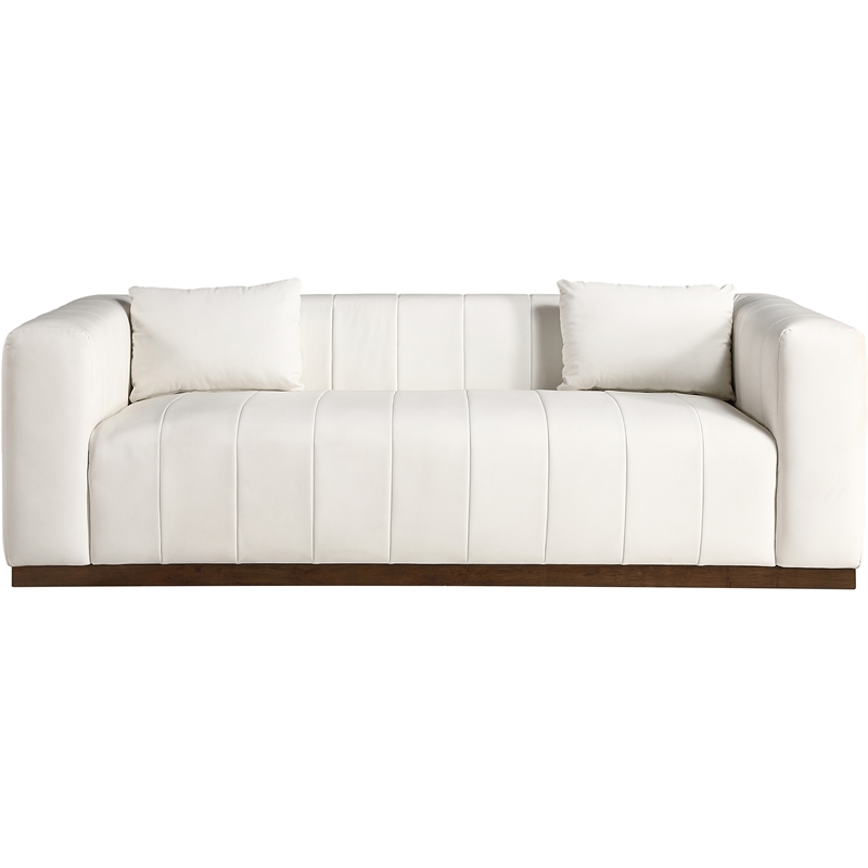 Bowery Hill Vegan Leather Cream Sofa Rectangular Deep Channel Tufting 90.5