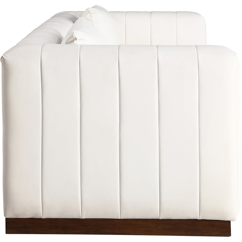 Bowery Hill Vegan Leather Cream Sofa Rectangular Deep Channel Tufting 90.5