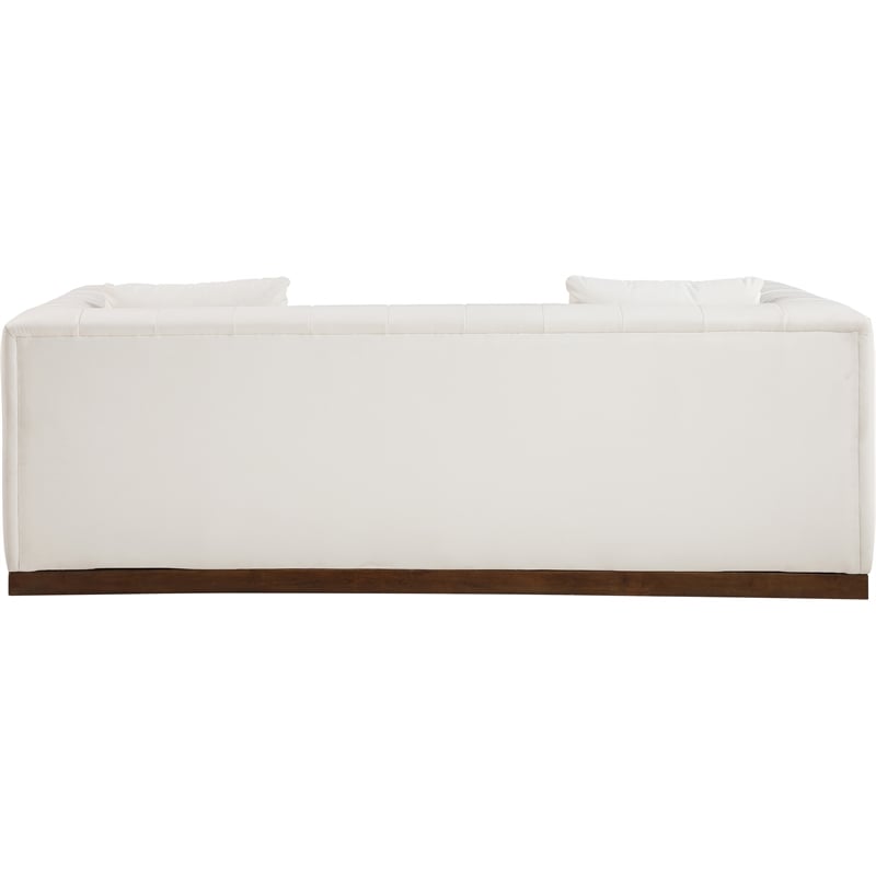 Bowery Hill Vegan Leather Cream Sofa Rectangular Deep Channel Tufting 90.5